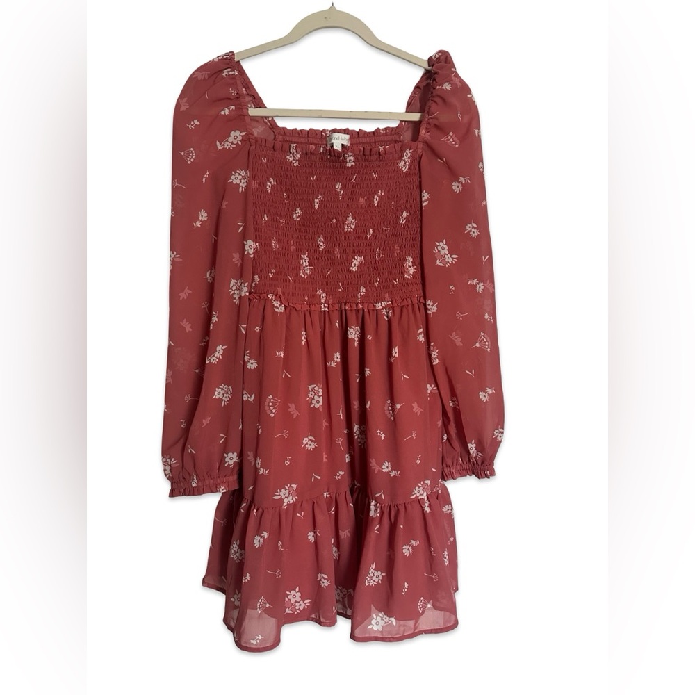 Red Tiered Sundress with Square Neck and Bishop Sleeves